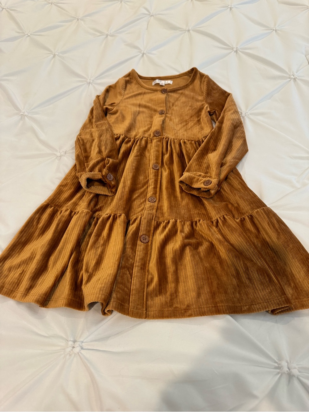 Kids 6T Biscotti Collezioni Brown Corduroy Tiered Button-Front Dress Kids Size 6 - Picture 3 of 9